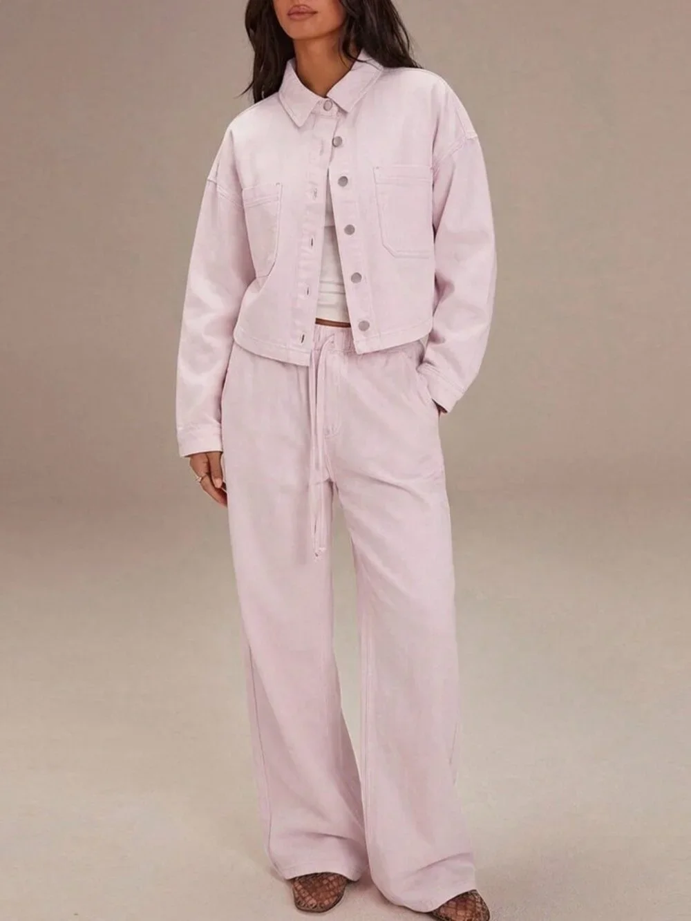 Baby Pink Casual Women's Denim Denim Shirt